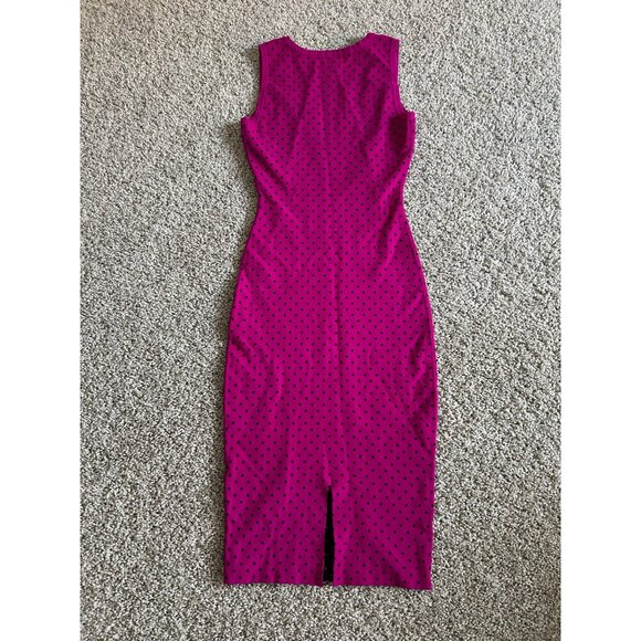 Milly Womens Size Small Fuchsia & Black Polka Dot Sleeveless Midi Sheath Dress - Picture 4 of 8